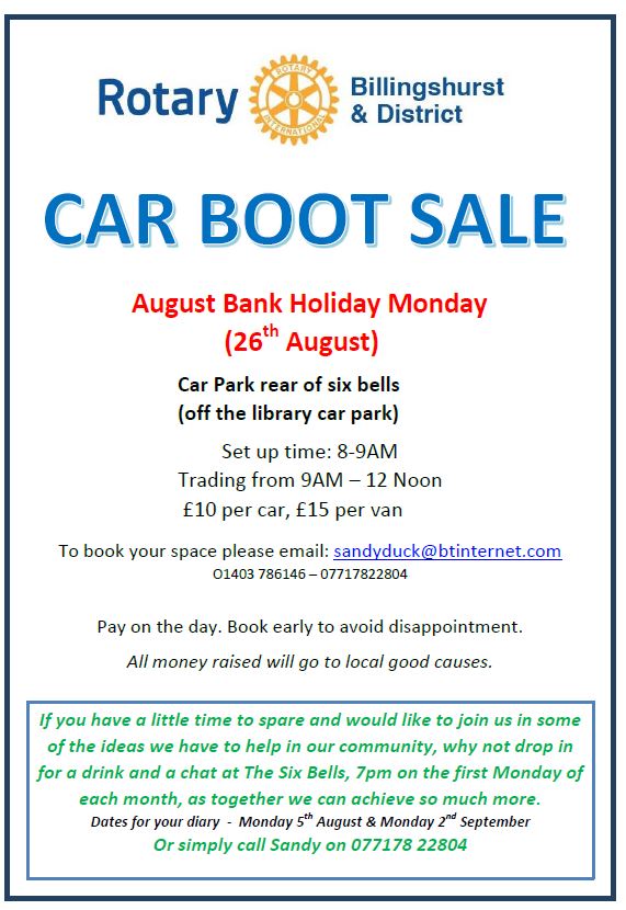 Poster giving details of the Rotary Club Car Boot Sale