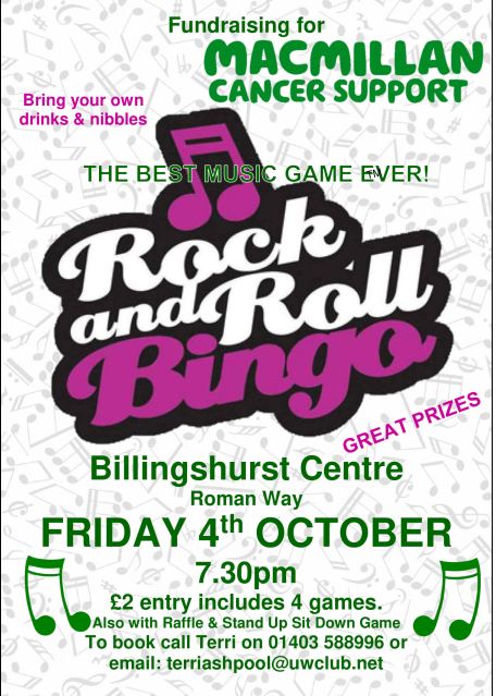 Poster giving details of a Bingo Night at the Billingshurst Centre