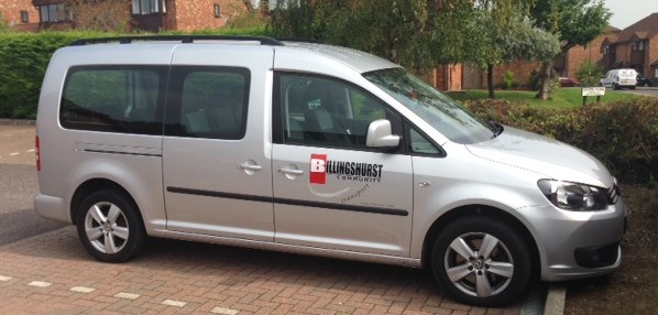 silver van with Billingshurst community transport written on the side