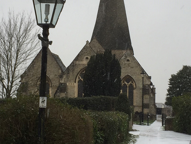 snowy church